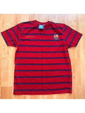 FC Barcelona Red & Blue Striped Short Sleeve Tee/ T-shirt Barcelone